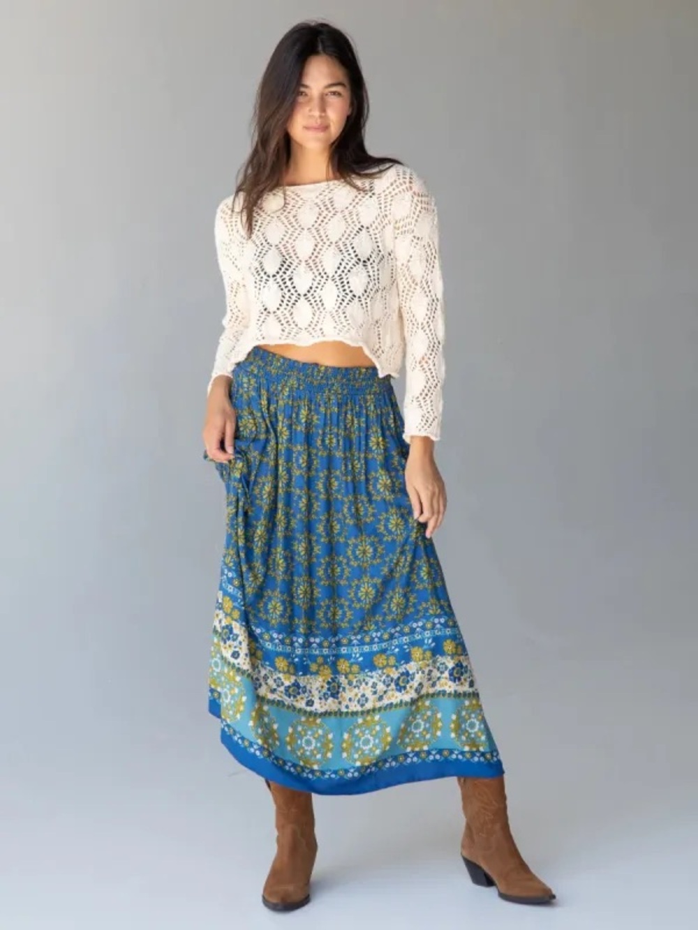 NATURAL LIFE Maylin Midi Skirt Blue Border Print